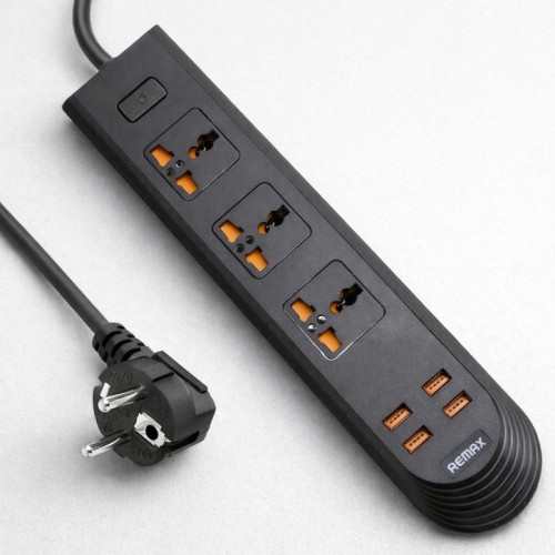 Сетевой фильтр на 3 розетки + 4хUSB, 2 м, 2500 Вт, BKL-08