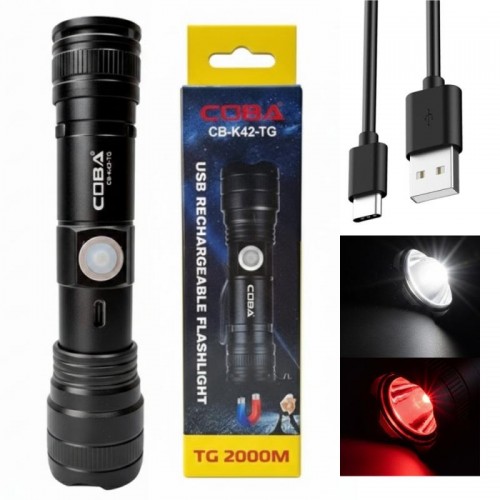 Аккумуляторный ручной фонарик с магнитом, ZOOM, 3 режима, USB, CB-K42-TG
