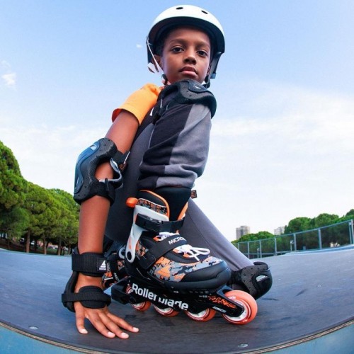 Розсувні дитячі роликові ковзани Rollerblade Microblade SL розмір 28-32 чорно-помаранчеві