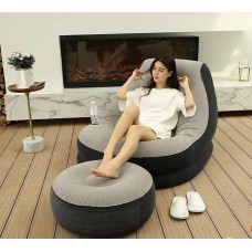 Надувний диван з пуфом Air Sofa / Надувне велюрове крісло з пуфом+насос Бежевий