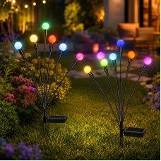 Сонячний ліхтар для саду 70см 6 LED / Садовий світильник Світлячок різнобарвний 2шт