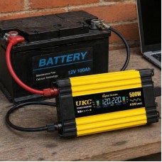 Автомобільний інвертор Жовтий / Перетворювач напруги з 12-220V, 500Вт, 2хUSB