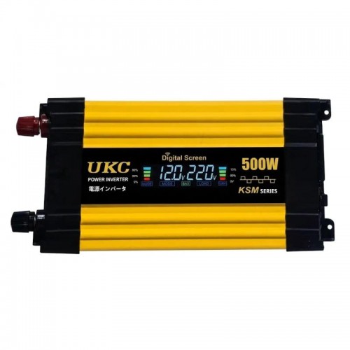 Автомобільний інвертор Жовтий / Перетворювач напруги з 12-220V, 500Вт, 2хUSB