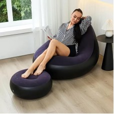Надувний диван з пуфом Air Sofa / Надувне велюрове крісло з пуфом+насос Фіолетовий