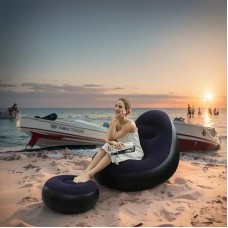 Надувний диван з пуфом Air Sofa / Надувне велюрове крісло з пуфом+насос Фіолетовий