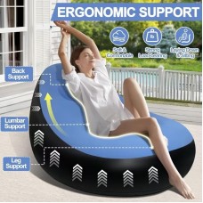 Надувний диван з пуфом Air Sofa / Надувне велюрове крісло з пуфом+насос Блакитний