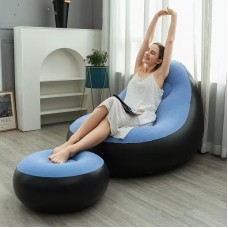 Надувний диван з пуфом Air Sofa / Надувне велюрове крісло з пуфом+насос Блакитний