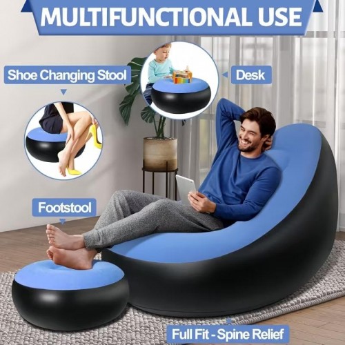 Надувний диван з пуфом Air Sofa / Надувне велюрове крісло з пуфом+насос Блакитний Надувний диван з пуфом Air Sofa / Надувне велюрове крісло з пуфом+насос Блакитний