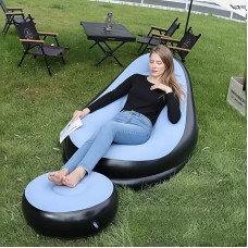 Надувний диван з пуфом Air Sofa / Надувне велюрове крісло з пуфом+насос Блакитний