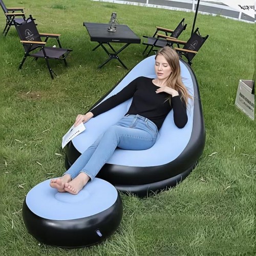 Надувний диван з пуфом Air Sofa / Надувне велюрове крісло з пуфом+насос Блакитний Надувний диван з пуфом Air Sofa / Надувне велюрове крісло з пуфом+насос Блакитний