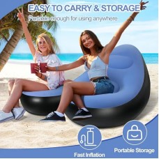 Надувний диван з пуфом Air Sofa / Надувне велюрове крісло з пуфом+насос Блакитний