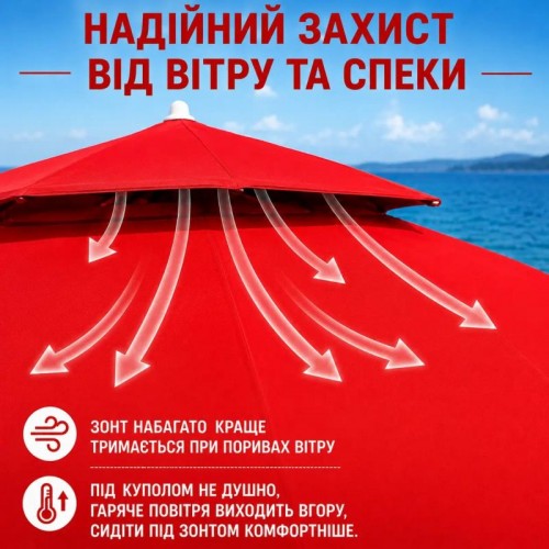 Червона Садова парасолька з подвійним куполом 220см / Пляжна двоярусна парасолька з регульованою висотою Червона Садова парасолька з подвійним куполом 220см / Пляжна двоярусна парасолька з регульованою висотою