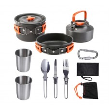 Набір туристичного посуду Camping cooking зі столовими приладами 10 в 1 / Набір посуду для походу, пікніка та риболовлі