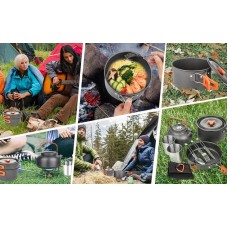 Набір туристичного посуду Camping cooking зі столовими приладами 10 в 1 / Набір посуду для походу, пікніка та риболовлі