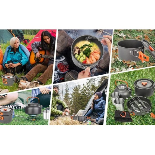 Набор туристической посуды Camping cooking со столовыми приборами 10 в 1 / Набор посуды для похода, пикника и рыбалки Набор туристической посуды Camping cooking со столовыми приборами 10 в 1 / Набор посуды для похода, пикника и рыбалки