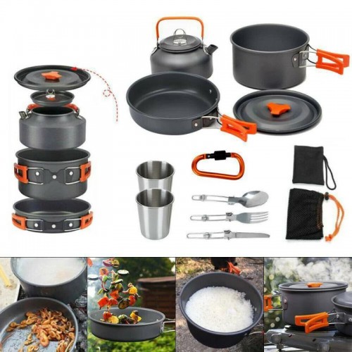 Набор туристической посуды Camping cooking со столовыми приборами 10 в 1 / Набор посуды для похода, пикника и рыбалки Набор туристической посуды Camping cooking со столовыми приборами 10 в 1 / Набор посуды для похода, пикника и рыбалки