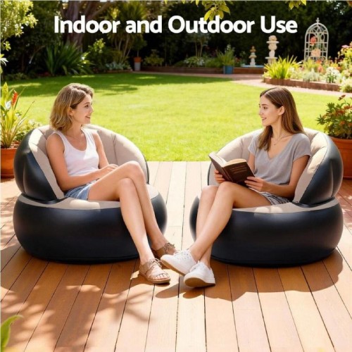 Надувное кресло AIR SOFA  / Надувное велюровое кресло 80×80×67см Бежевый