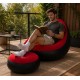 Надувной диван с пуфом Air Sofa / Надувное велюровое кресло с пуфиком+насос Красный