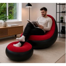 Надувний диван з пуфом Air Sofa / Надувне велюрове крісло з пуфом+насос Червоний