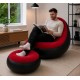 Надувной диван с пуфом Air Sofa / Надувное велюровое кресло с пуфиком+насос Красный