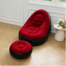 Надувний диван з пуфом Air Sofa / Надувне велюрове крісло з пуфом+насос Червоний