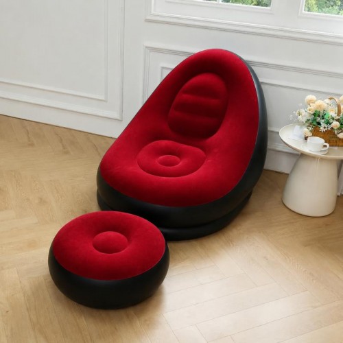 Надувной диван с пуфом Air Sofa / Надувное велюровое кресло с пуфиком+насос Красный Надувной диван с пуфом Air Sofa / Надувное велюровое кресло с пуфиком+насос Красный