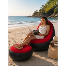 Надувний диван з пуфом Air Sofa / Надувне велюрове крісло з пуфом+насос Червоний