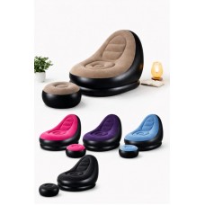 Надувний диван з пуфом Air Sofa / Надувне велюрове крісло з пуфом+насос