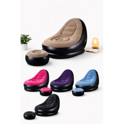 Надувний диван з пуфом Air Sofa / Надувне велюрове крісло з пуфом+насос