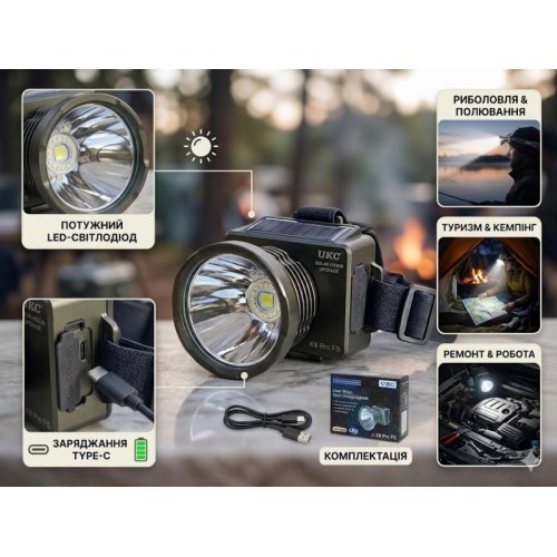 Налобний ліхтарик K 8 pro / Налобний ліхтар UKC K8 Pro FS / LED акумуляторний ліхтар Налобний ліхтарик K 8 pro / Налобний ліхтар UKC K8 Pro FS / LED акумуляторний ліхтар