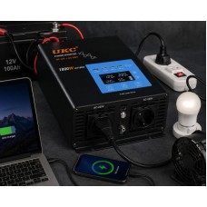 Перетворювач AC/DC 1800W AX Sine з чистим синусом / Інвертор з дисплеєм та виходами: 3 x USB, 1 x Type-C / Перетворювач напруги