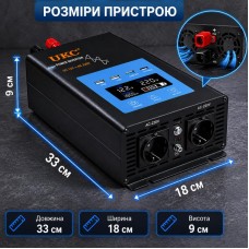 Перетворювач AC/DC 1800W AX Sine з чистим синусом / Інвертор з дисплеєм та виходами: 3 x USB, 1 x Type-C / Перетворювач напруги