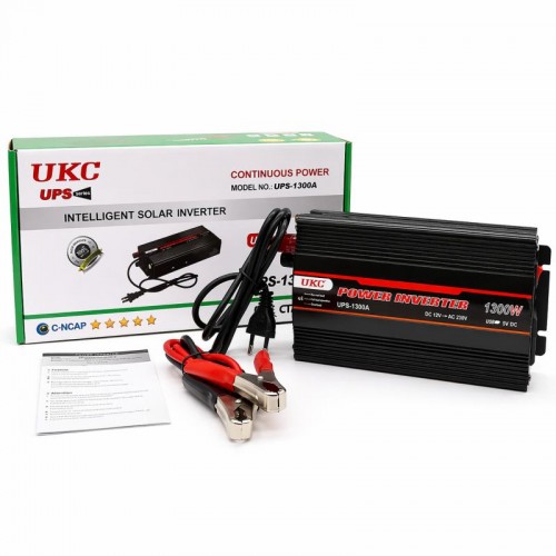 Перетворювач автомобільний інвертор UKC AC/DC UPS 1300 Ватт із зарядкою на 15 Ампер