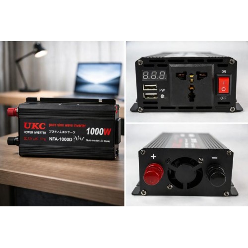 Перетворювач напруги 12V-220V UKC 1000 Вт з чистою синусоїдою / автомобільний інвертор 12 В 220 В з цифровим дисплеєм та USB виходом Перетворювач напруги 12V-220V UKC 1000 Вт з чистою синусоїдою / автомобільний інвертор 12 В 220 В з цифровим дисплеєм та USB виходом