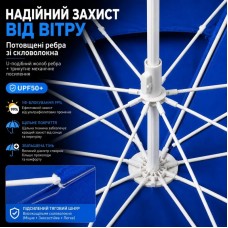 Синя Садова парасолька з подвійним куполом 220см / Пляжна двоярусна парасолька з регульованою висотою