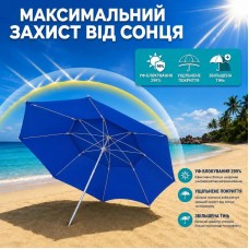 Синя Садова парасолька з подвійним куполом 220см / Пляжна двоярусна парасолька з регульованою висотою