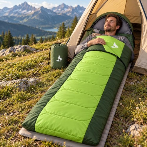 Зеленый Легкий компактный спальный мешок в чехле / Портативный водонепроницаемый спальный мешок